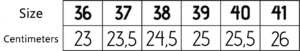 size chart english