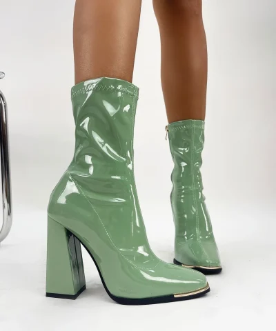 Pistachio Ankle Boots Shiny Leather