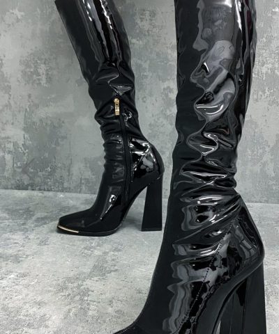 Black Boots Shiny Leather