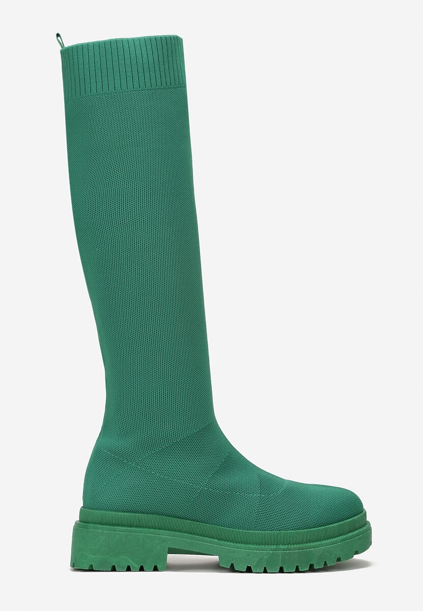 Green Knitted Boots with Chunky Sole