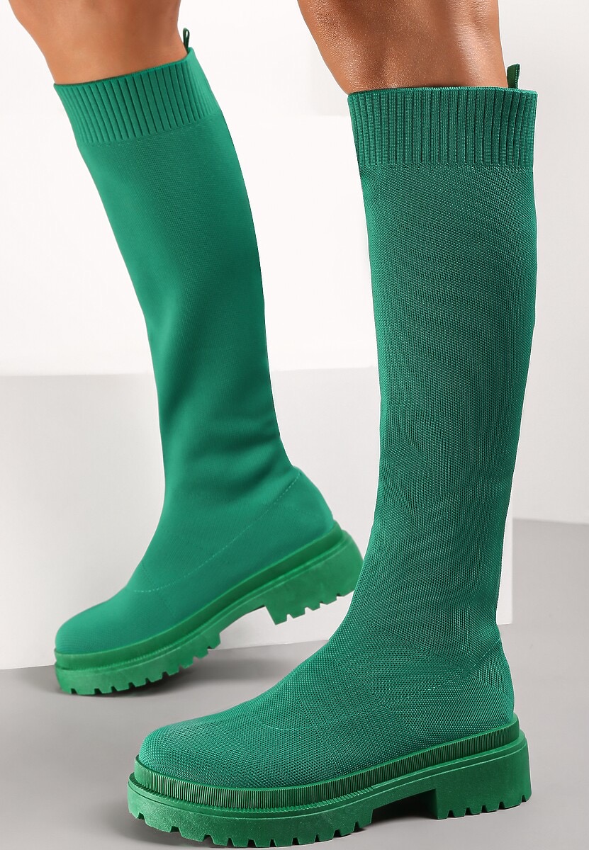 Green Knitted Boots with Chunky Sole