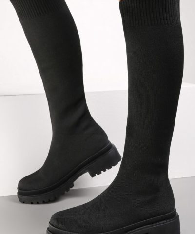 Black Knitted Boots with Chunky Sole