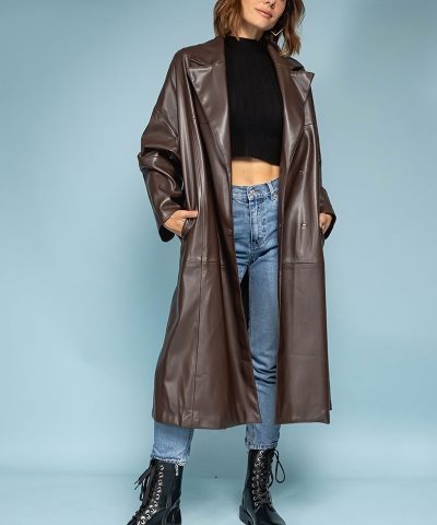 Oversize fake leather long coat