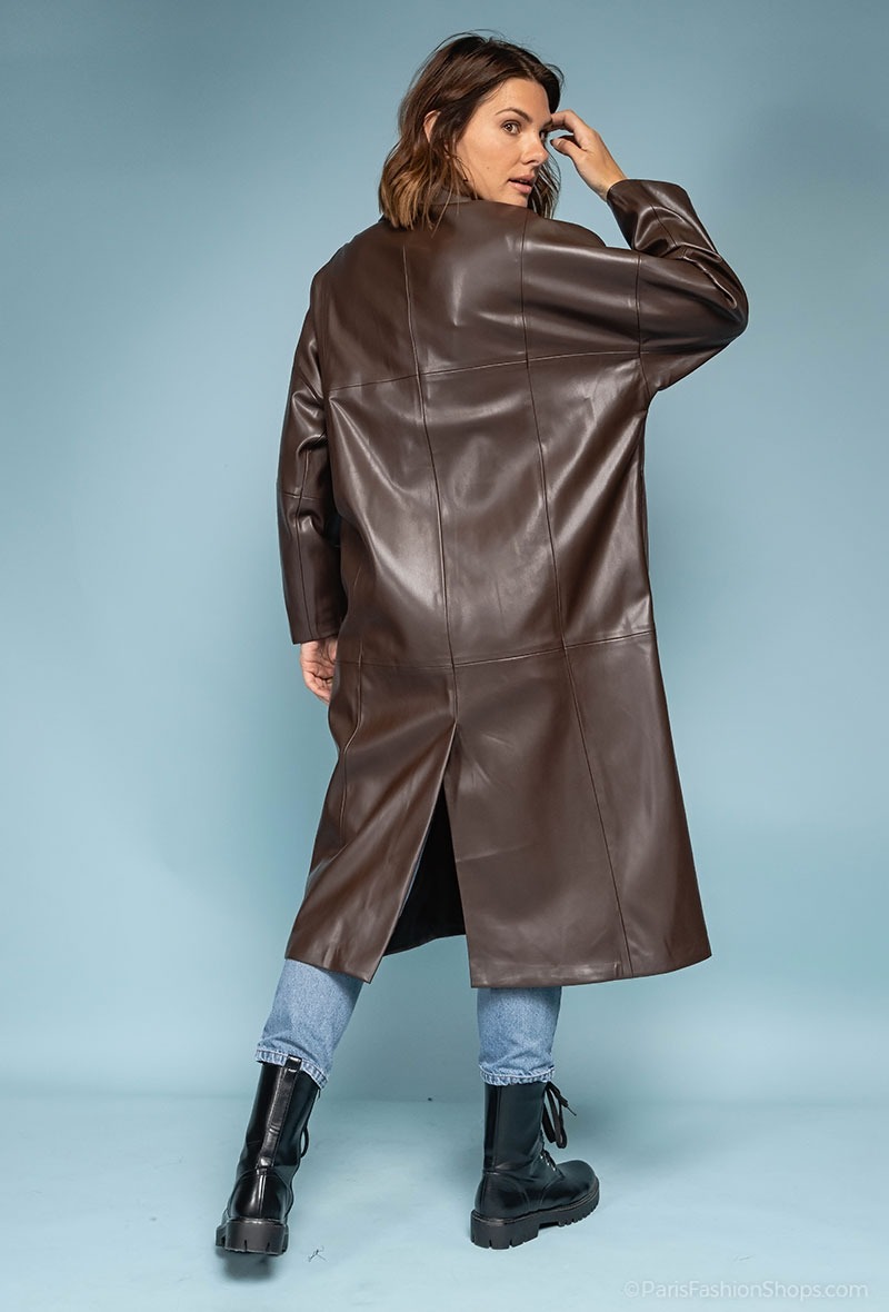 Oversize fake leather long coat