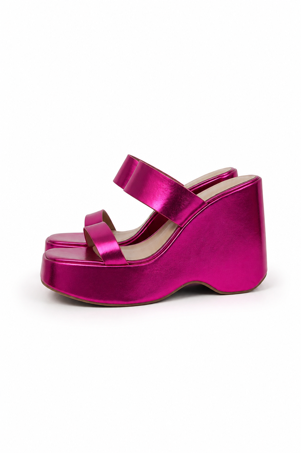 Metallic Fuchsia Platform Mules με Ψηλή Πλατφόρμα