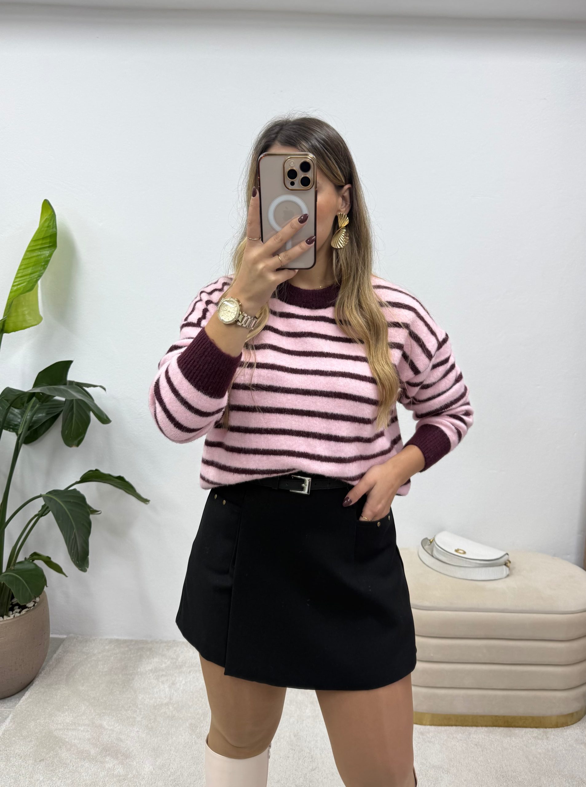 Πλεκτή Μπλούζα Ριγέ Oversized Πλεκτή Μπλούζα Ριγέ Oversized