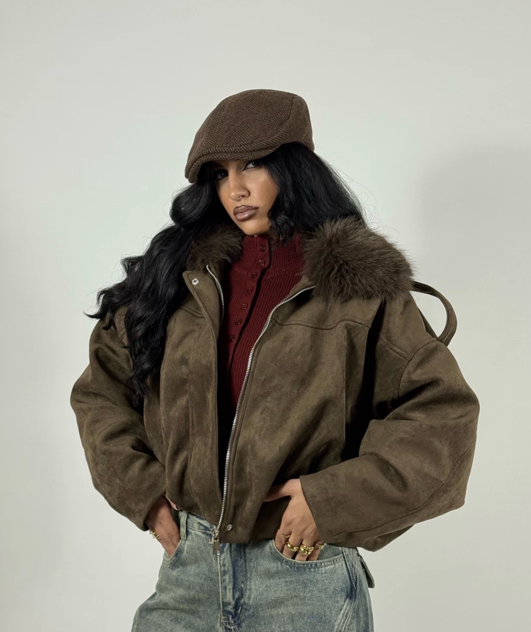 Suede Jacket with Fur