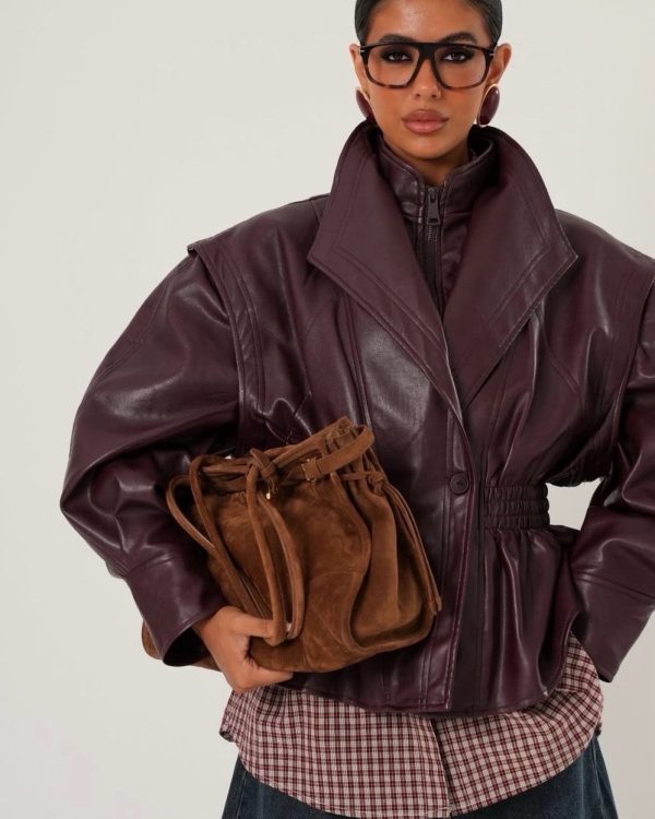 Δερμάτινο Μπουφάν με Ξεχωριστό Faux Fur Γιακά & Balloon Μανίκια