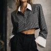 Cropped Καρό Πουκάμισο με Αντίθεση στο Γιακά & Μανσέτες