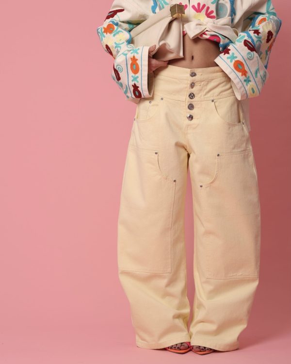Ψηλόμεσο Wide-Leg Denim Παντελόνι με Ραφές