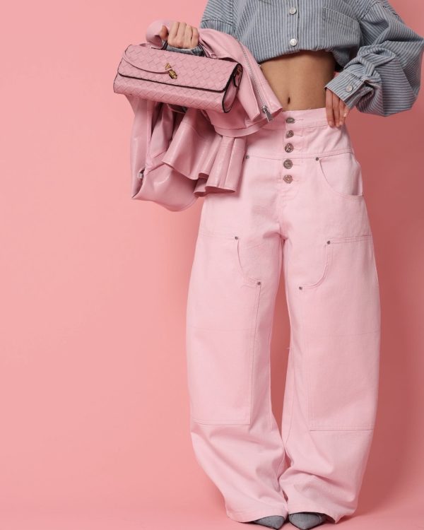 Ψηλόμεσο Wide-Leg Denim Παντελόνι με Ραφές