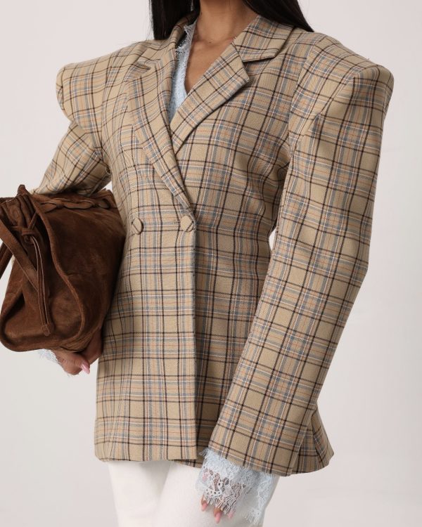 Καρό σακάκι από βαμβακερό μείγμα με έντονους ώμους