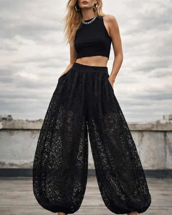 Lace Balloon Παντελόνα με Λάστιχο στη Μέση
