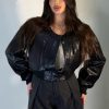 Cropped Jacket Δερματίνης με Τσέπες & Λάστιχο