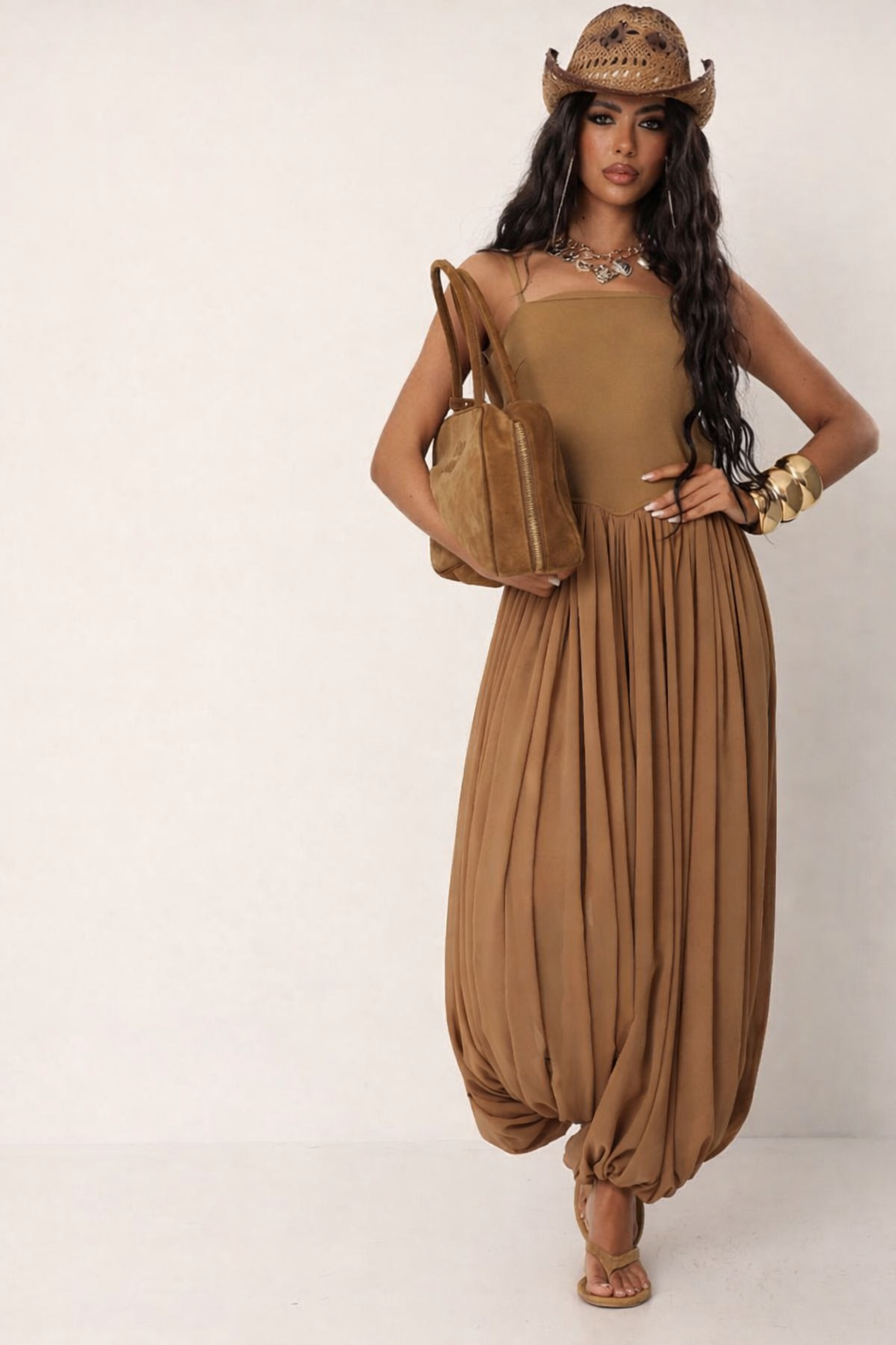 Ολόσωμη Φόρμα Harem με Πλισέ Λεπτομέρειες