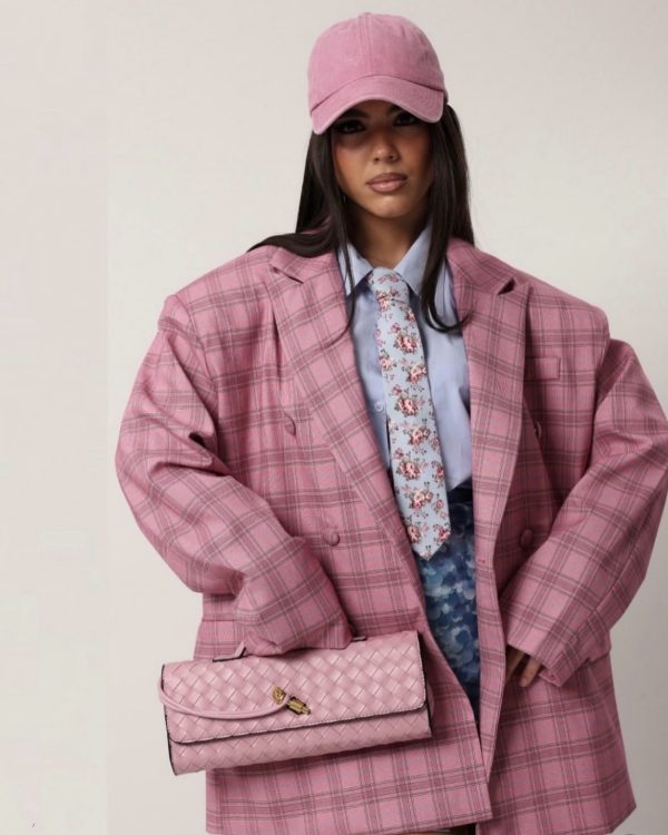 Καρό σακάκι από βαμβακερό μείγμα με έντονους ώμους (Αντιγραφή)