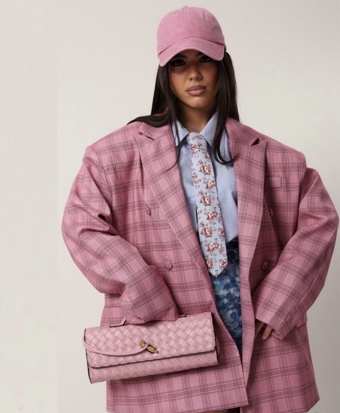 Καρό σακάκι από βαμβακερό μείγμα με έντονους ώμους (Αντιγραφή)