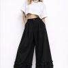 Ψηλόμεσο Wide Leg Παντελόνι με Βολάν Λεπτομέρεια
