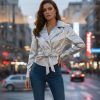 Ασημί Jacket Δερματίνη με Ζώνη