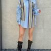 Oversized Ριγέ Shirt με Patch Design & Statement Μανίκια