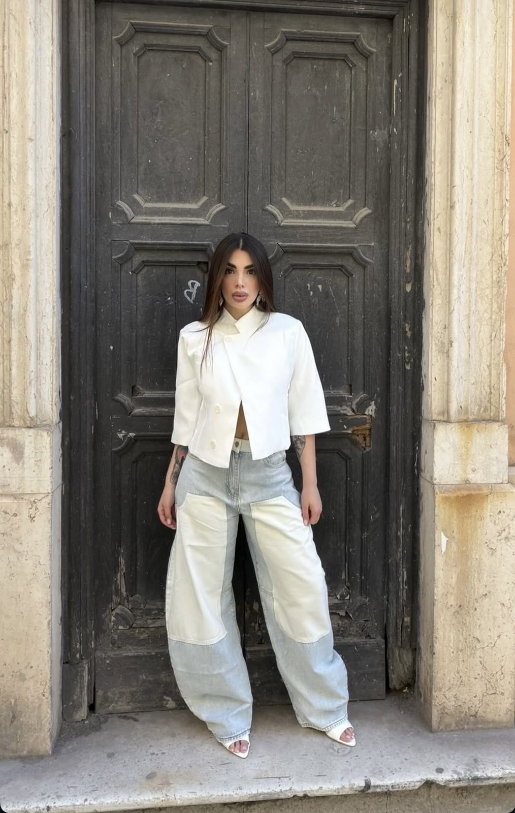 Denim Παντελόνι Δίχρωμο με Ροζ Λεπτομέρειες