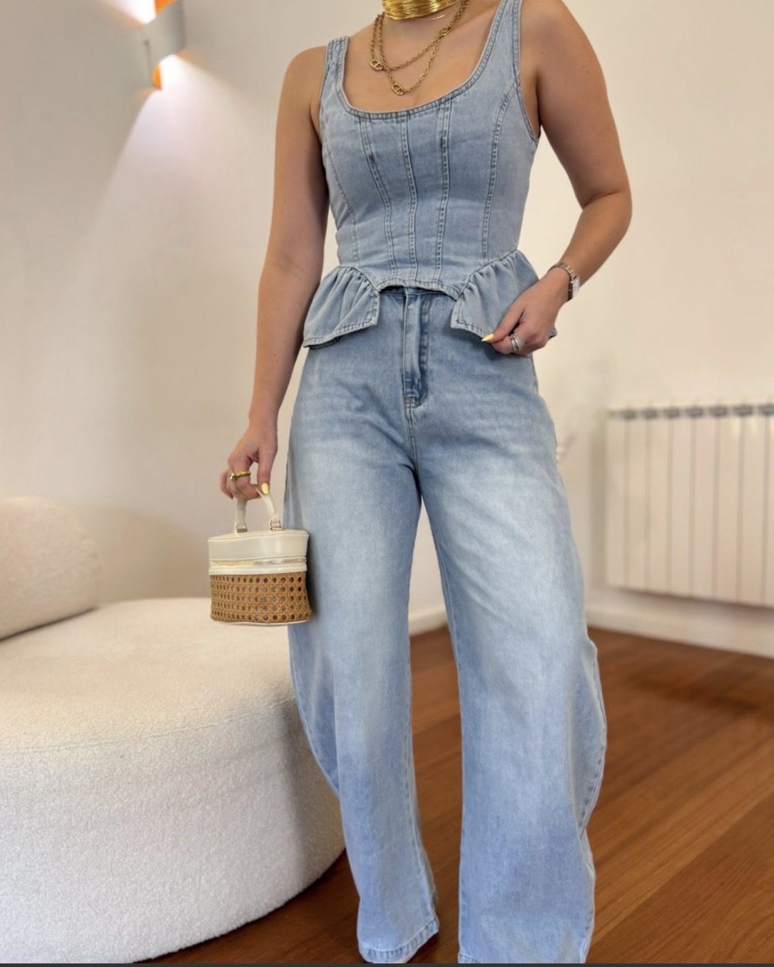 Wide Leg Set με Corset Top & Peplum Λεπτομέρεια