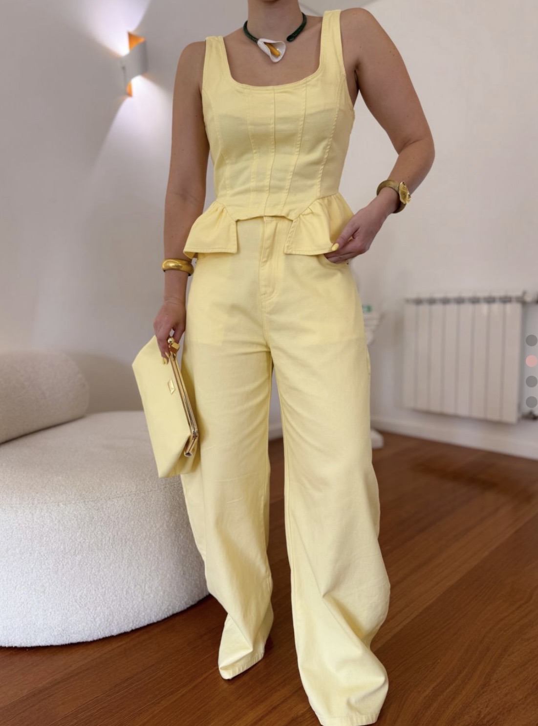 Wide Leg Set με Corset Top & Peplum Λεπτομέρεια