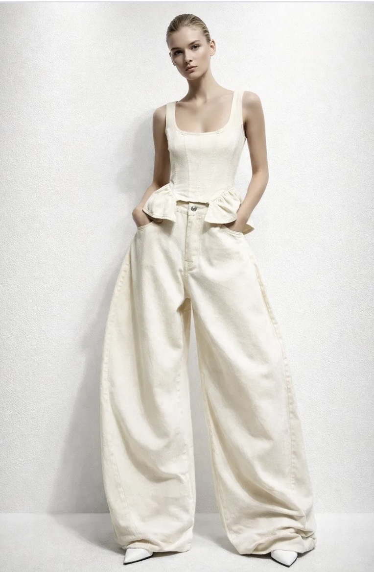 Wide Leg Set με Corset Top & Peplum Λεπτομέρεια