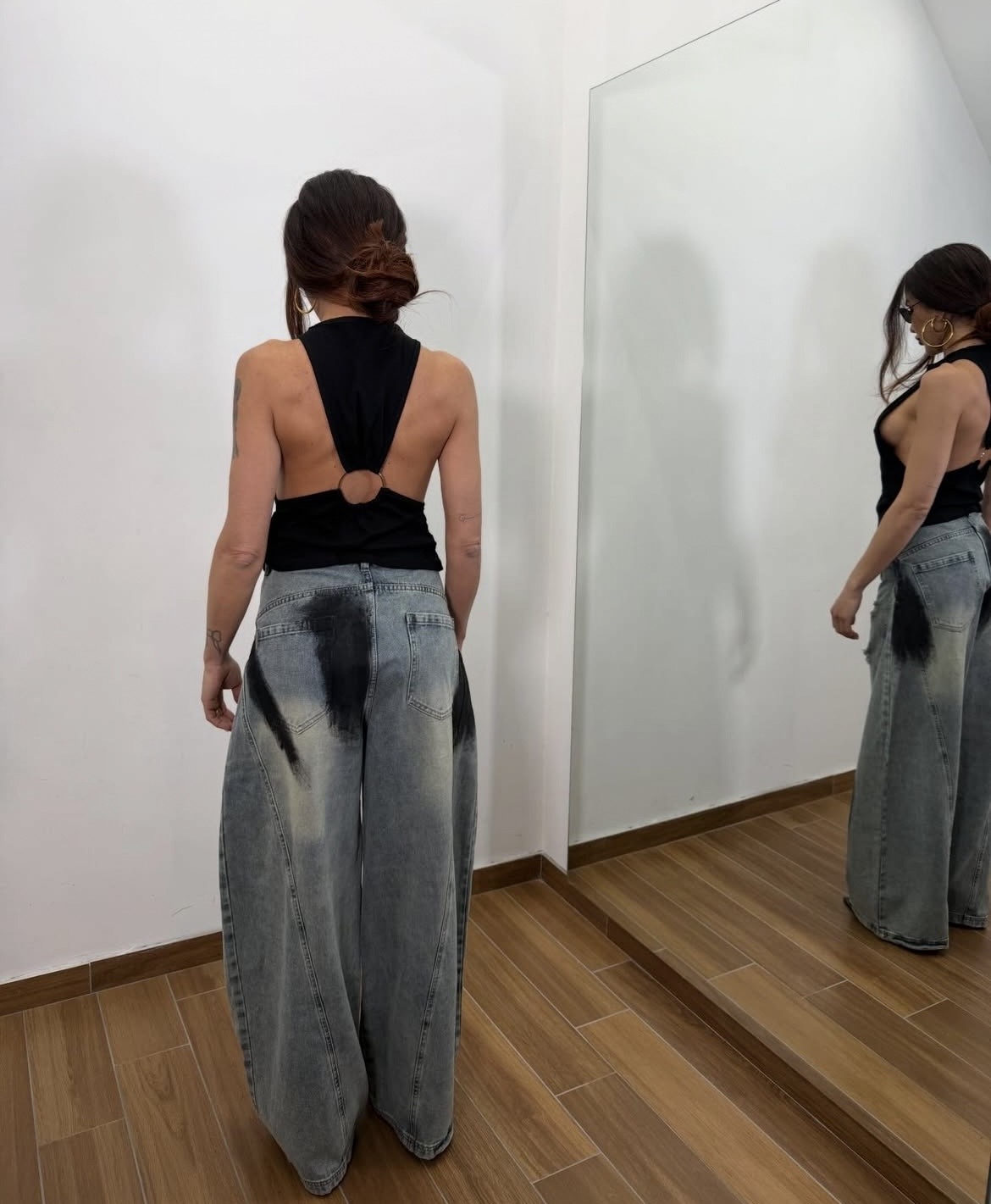 Denim Wide Leg Παντελόνα με Vintage Washed Effect