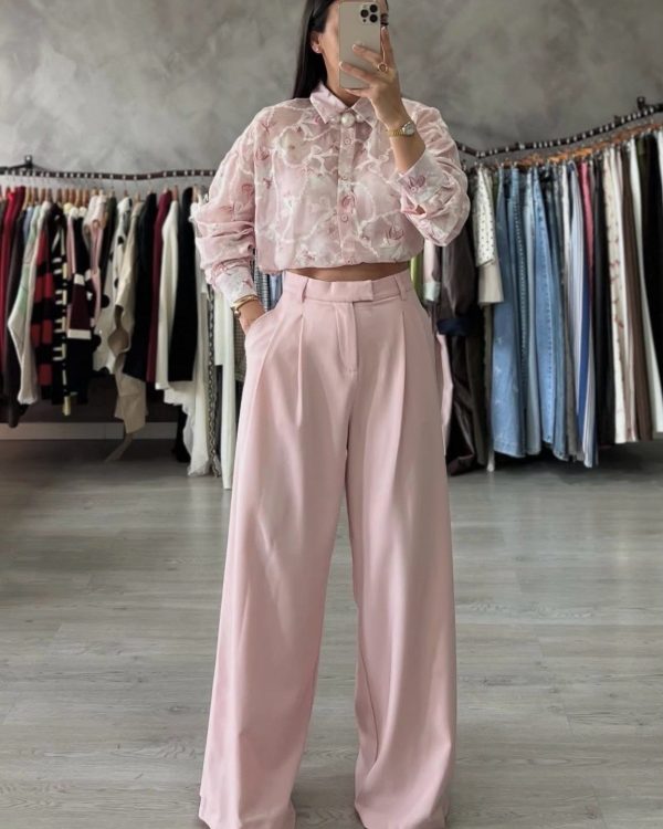 Ψηλόμεσο Παντελόνι Wide Leg με Πιέτες