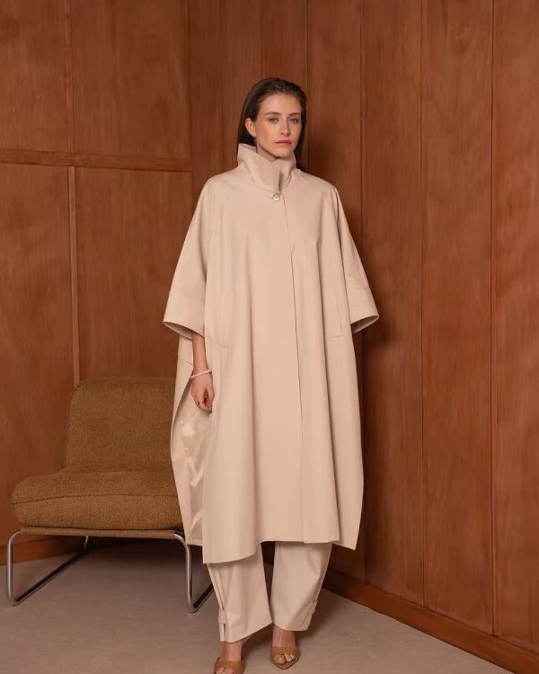 Beige Minimal Cape Coat