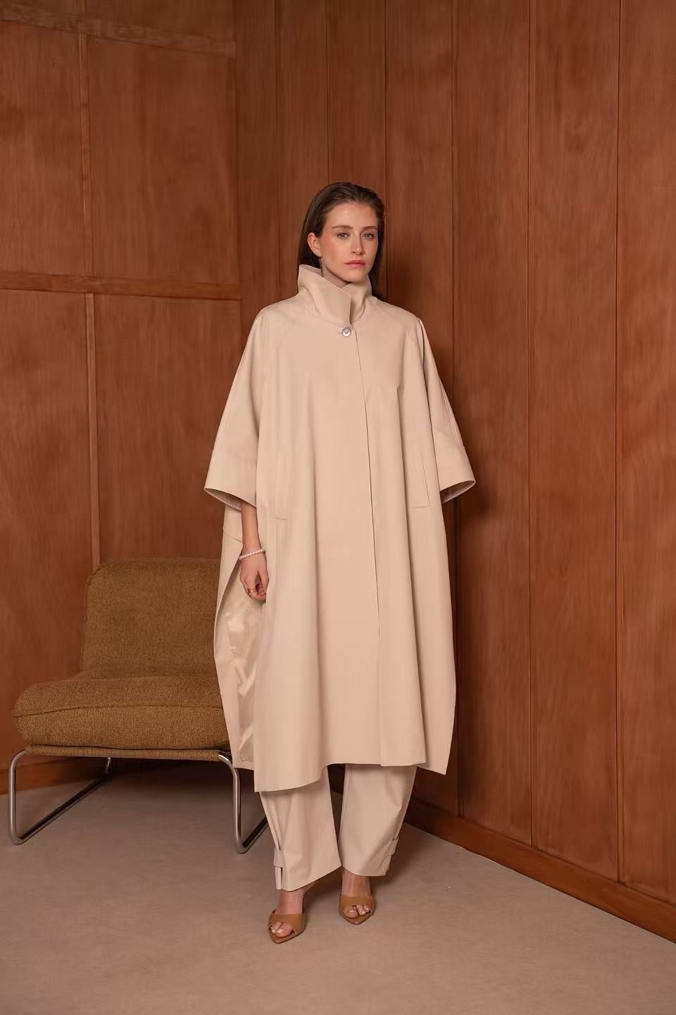 Beige Minimal Cape Coat