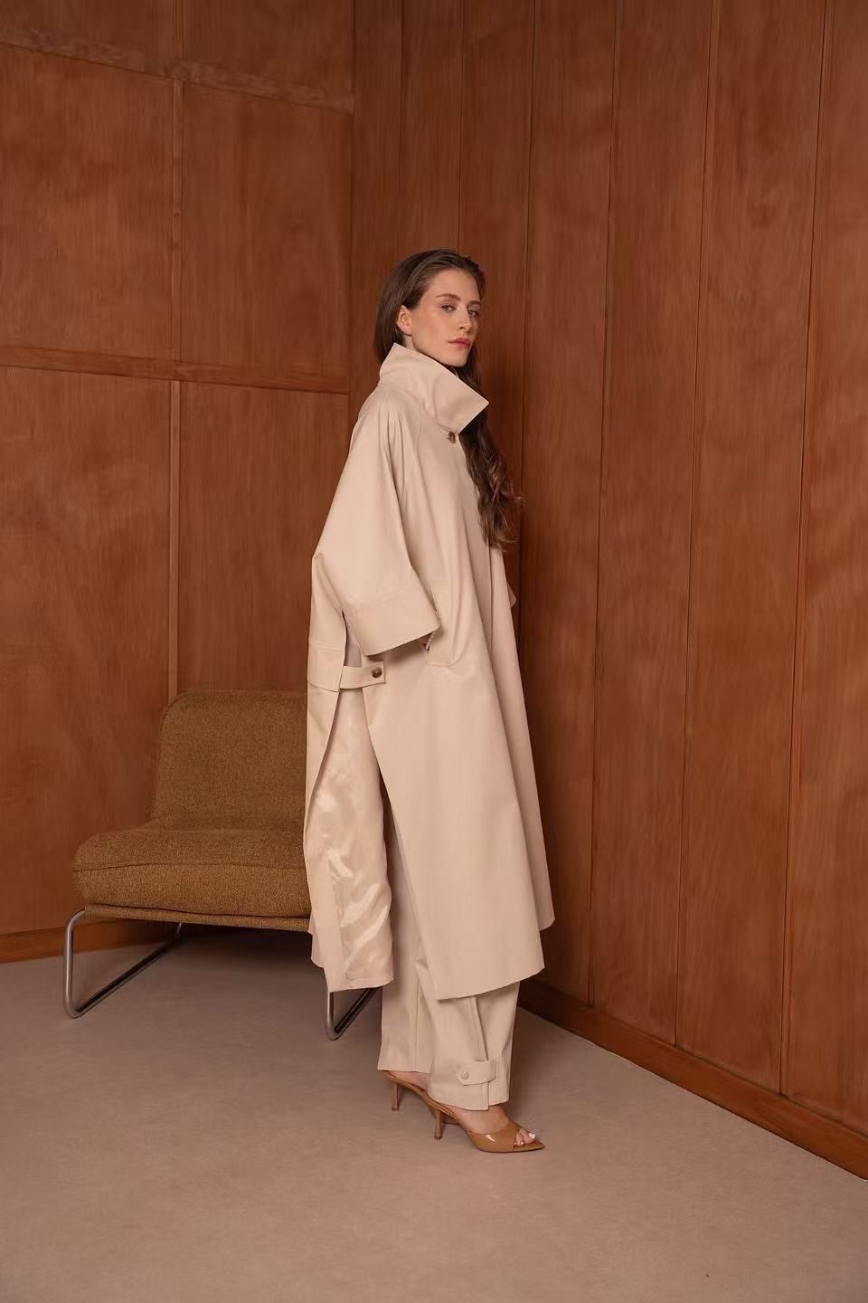 Beige Minimal Cape Coat