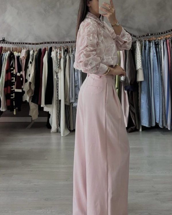 Ψηλόμεσο Παντελόνι Wide Leg με Πιέτες