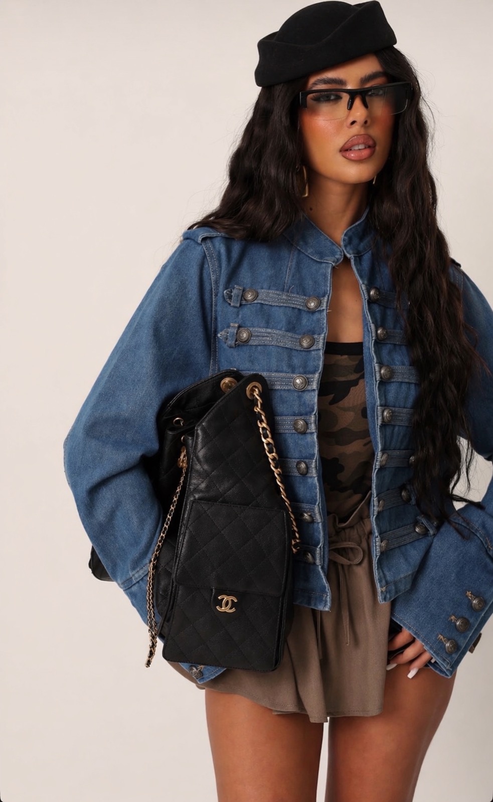 Denim Military Jacket με Διακοσμητικά Κουμπιά