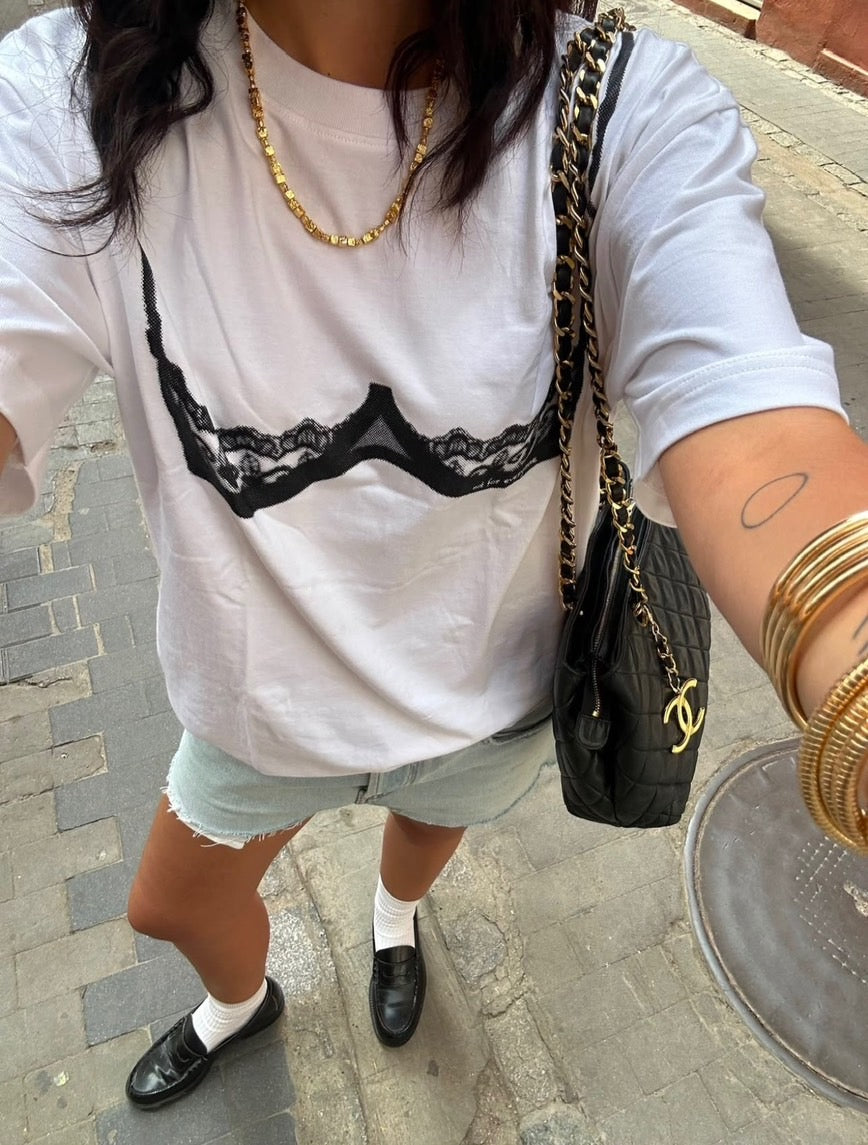 T-shirt Oversized Lace Print White