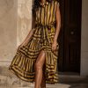 Luxe Striped Maxi Dress με Satin Υφή