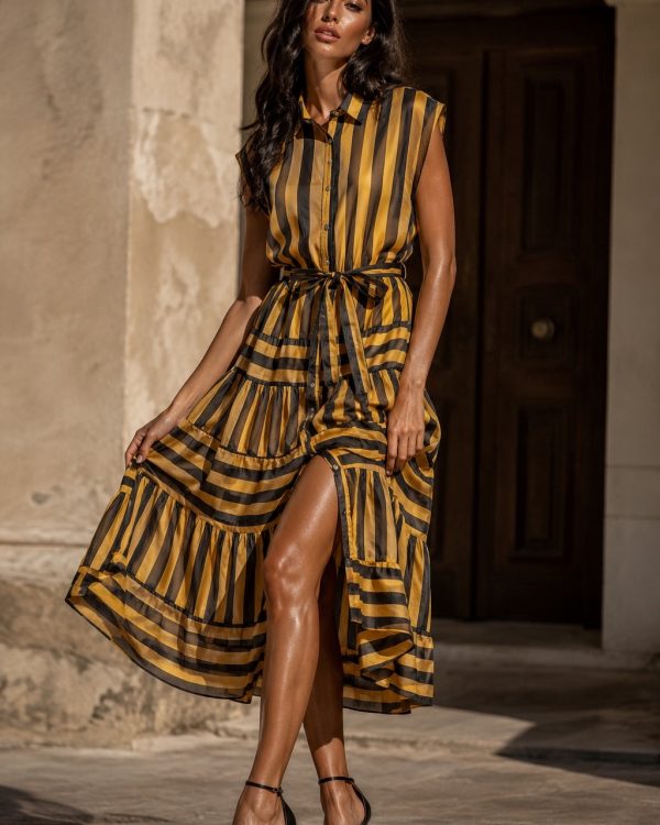 Luxe Striped Maxi Dress με Satin Υφή