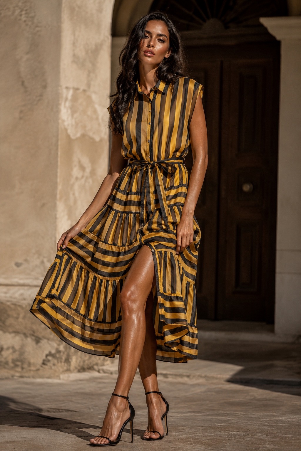 Luxe Striped Maxi Dress με Satin Υφή