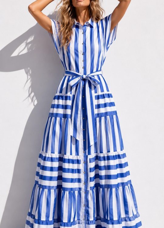 Luxe Striped Maxi Dress με Satin Υφή