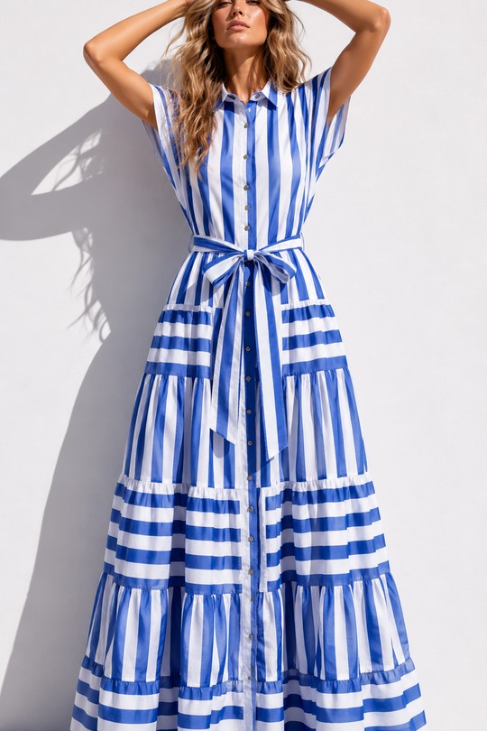 Luxe Striped Maxi Dress με Satin Υφή