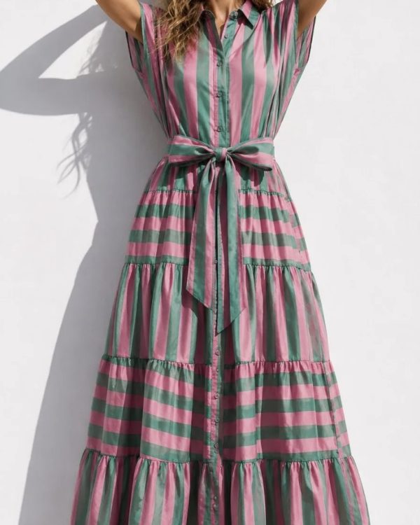 Luxe Striped Maxi Dress με Satin Υφή