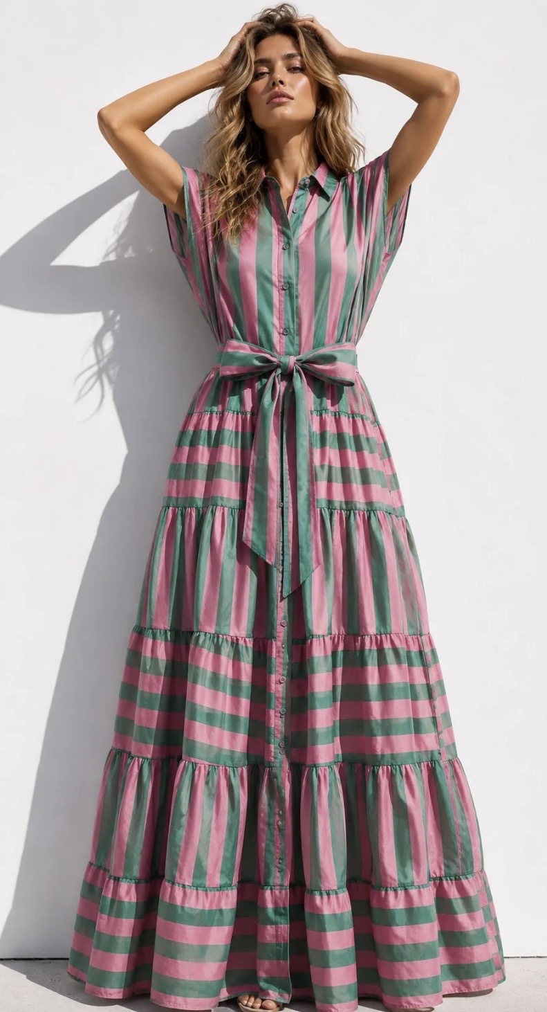 Luxe Striped Maxi Dress με Satin Υφή