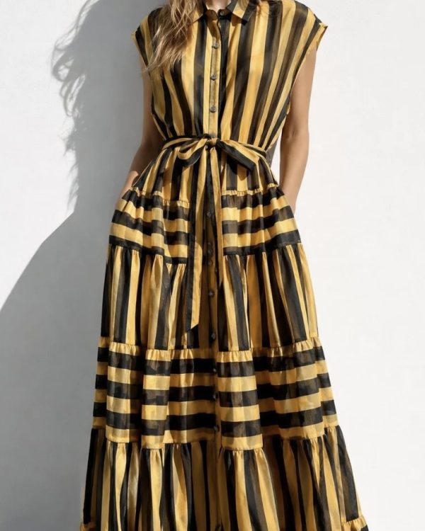 Luxe Striped Maxi Dress με Satin Υφή