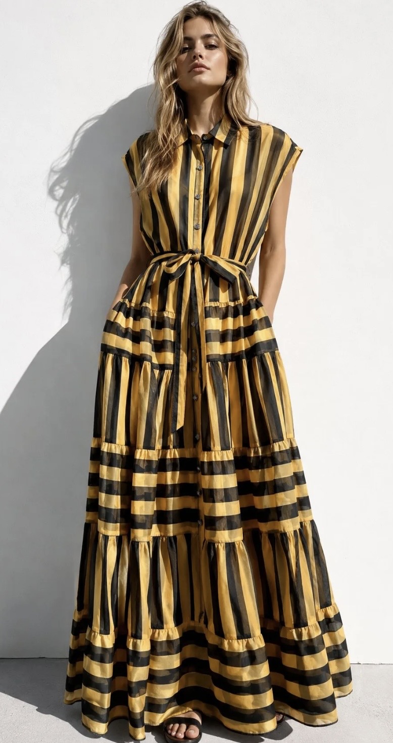 Luxe Striped Maxi Dress με Satin Υφή