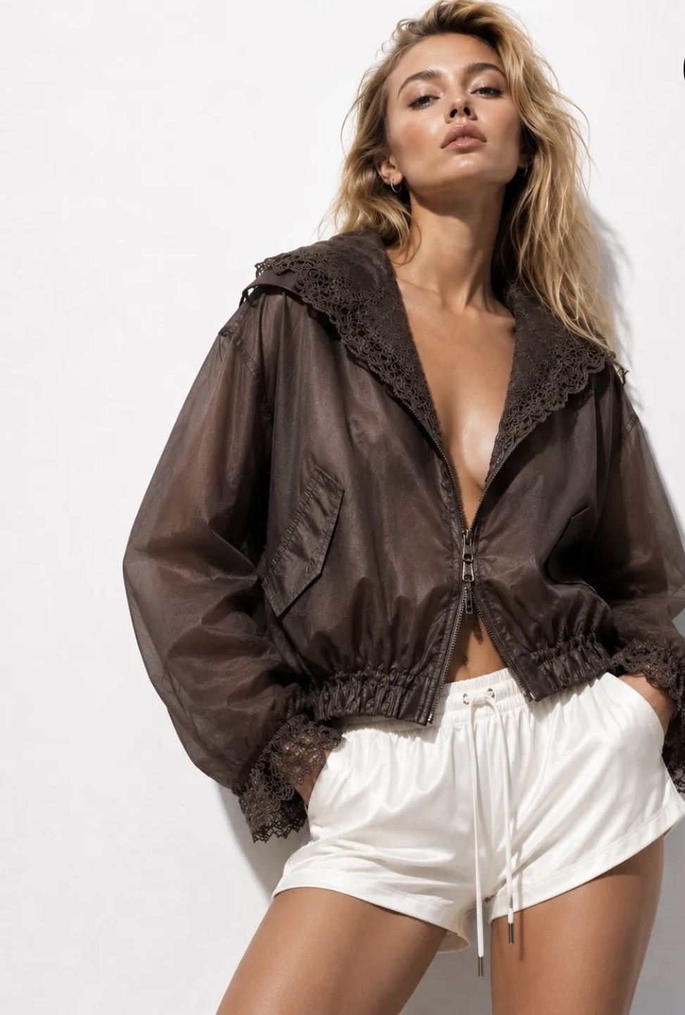 Ζακέτα Bomber με Δαντέλα & Διαφάνεια