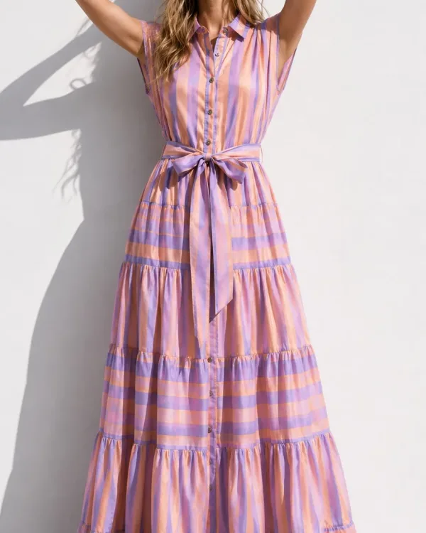 Luxe Striped Maxi Dress με Satin Υφή