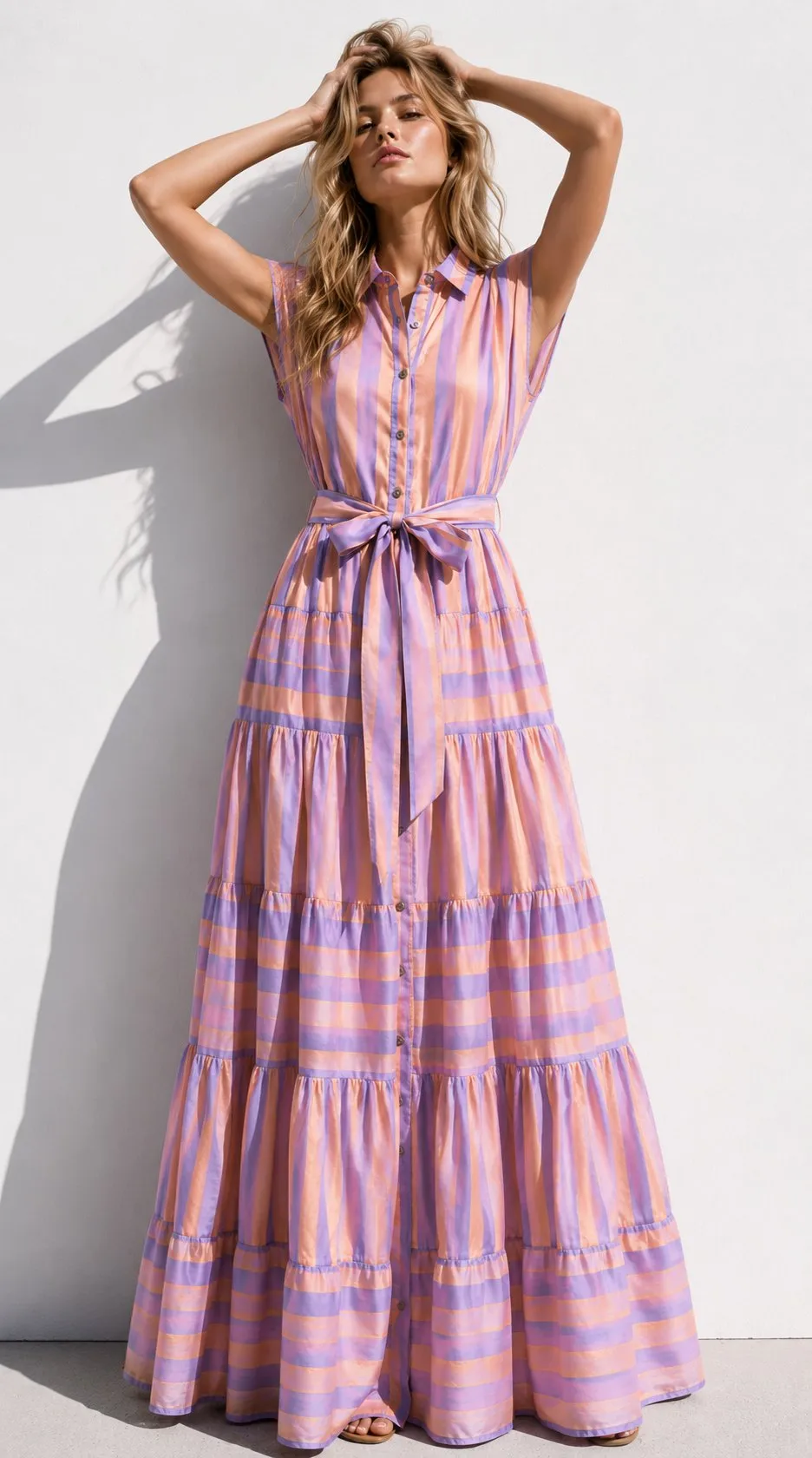 Luxe Striped Maxi Dress με Satin Υφή