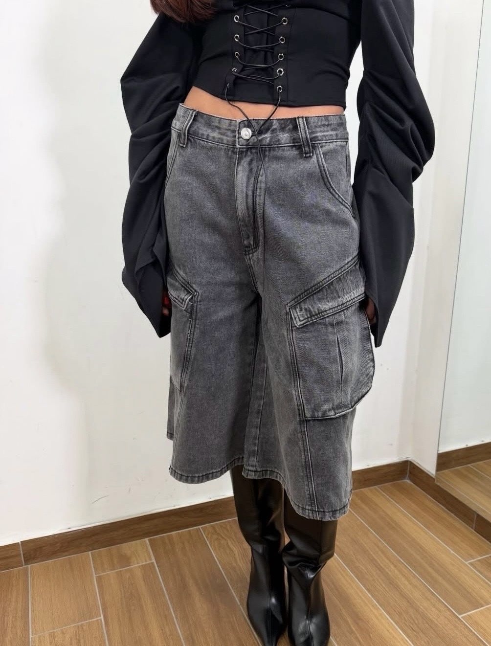 Denim Bermuda Cargo High Waist – Trend Fit