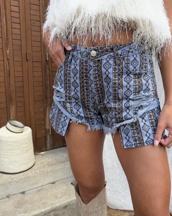 Ethnic Print Denim Shorts – Boho Statement Fit